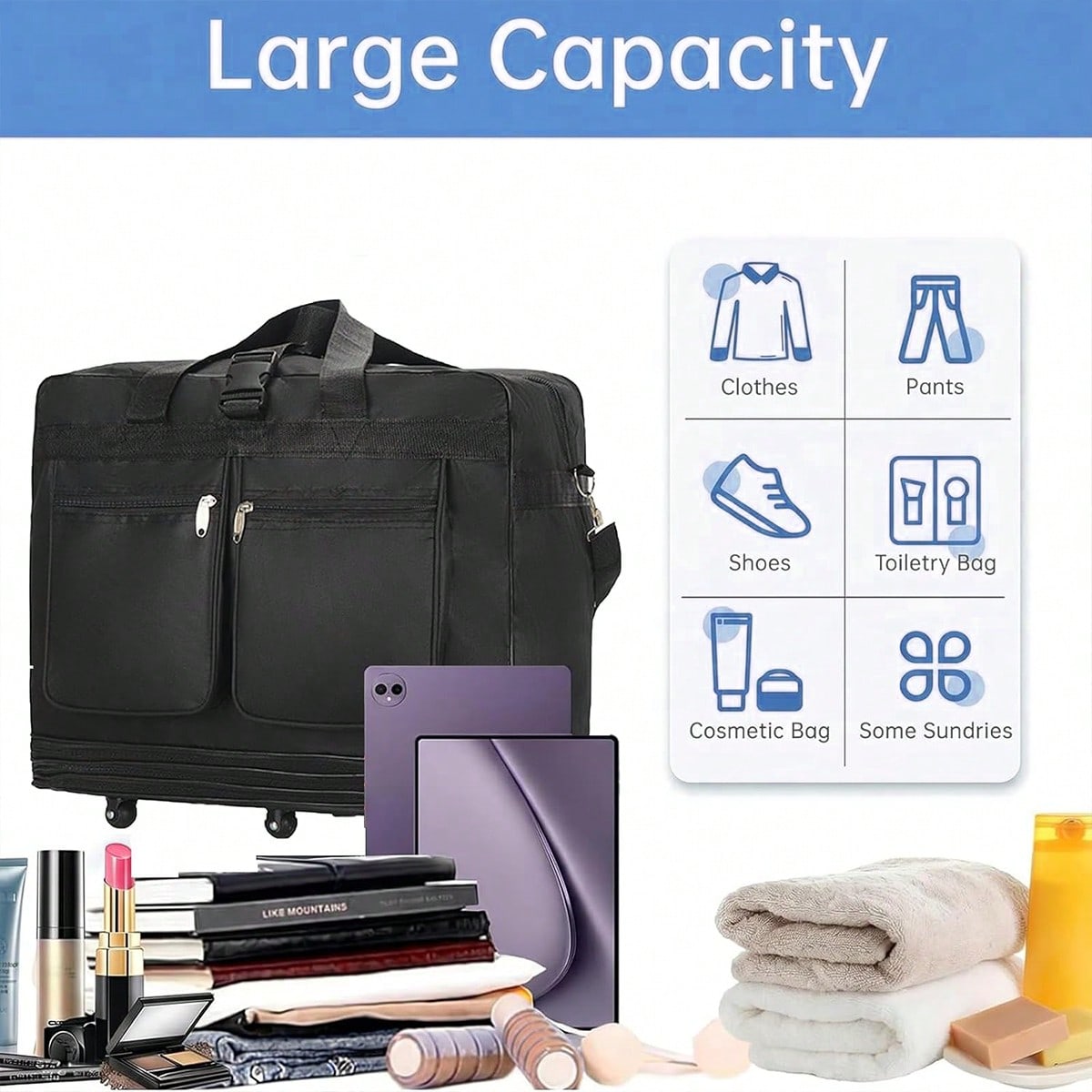 Mala de viagem preta com rodin - Foldable Rolling Luggage Bag avaliação e preço